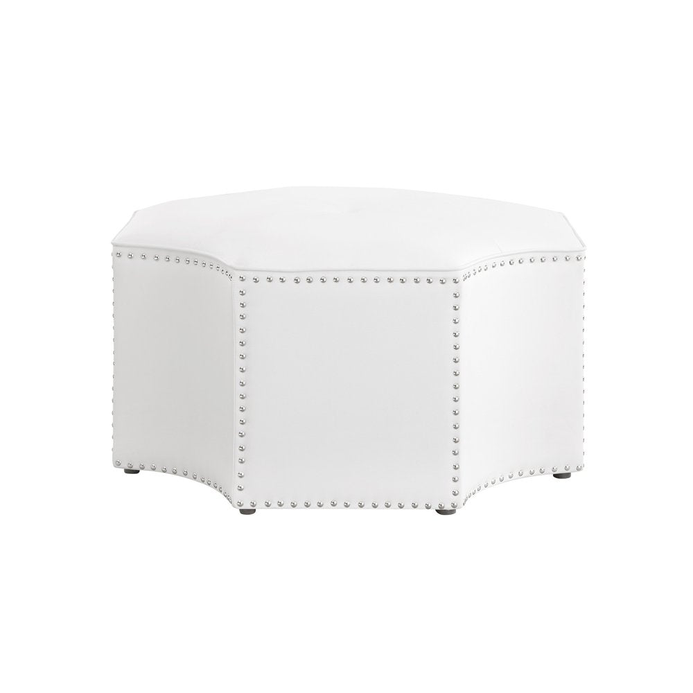 33" Silver Faux Leather Tufted Octagonal Cocktail Ottoman HomeRoots