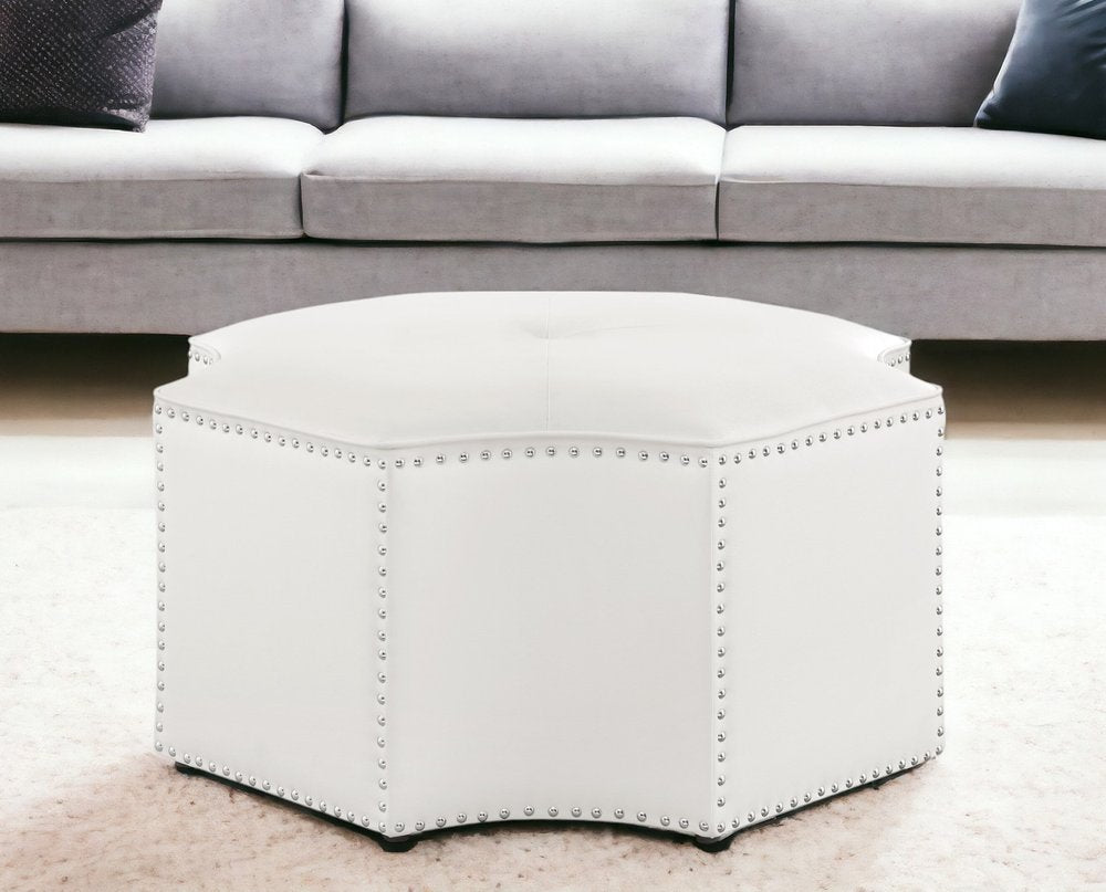 33" Silver Faux Leather Tufted Octagonal Cocktail Ottoman HomeRoots