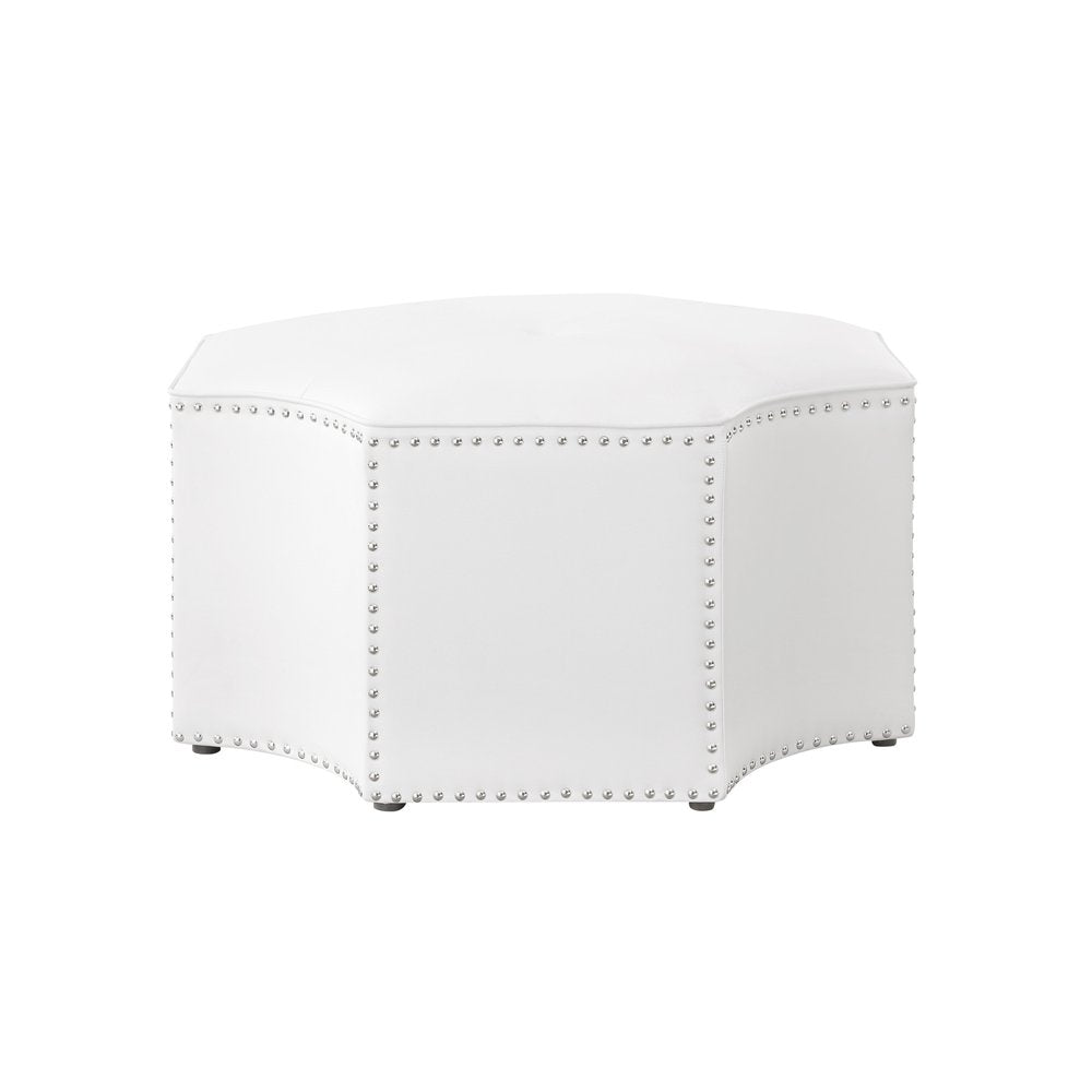 33" Silver Faux Leather Tufted Octagonal Cocktail Ottoman HomeRoots