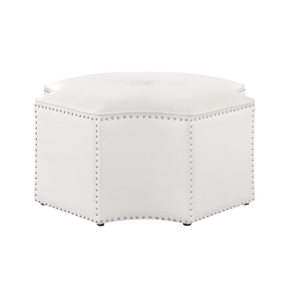 33" Silver Faux Leather Tufted Octagonal Cocktail Ottoman