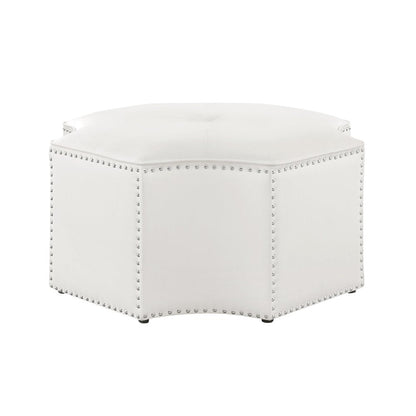 33" Silver Faux Leather Tufted Octagonal Cocktail Ottoman HomeRoots