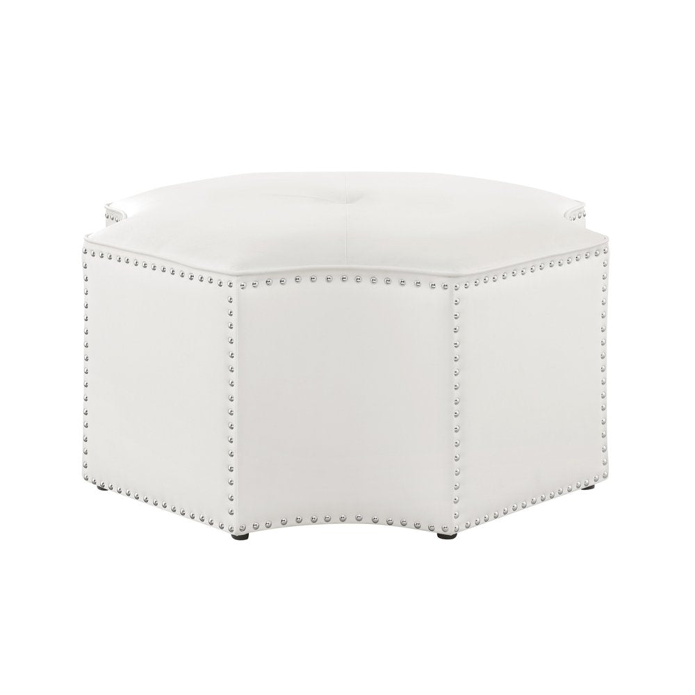 33" Silver Faux Leather Tufted Octagonal Cocktail Ottoman HomeRoots