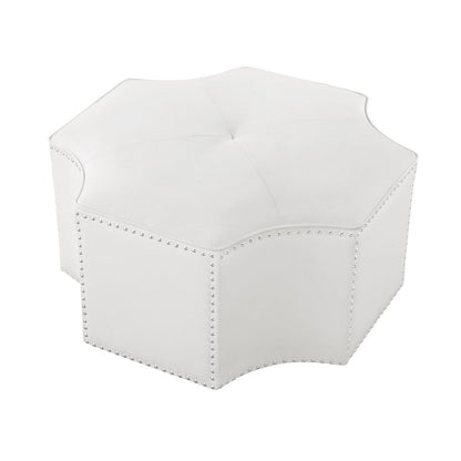 33" Silver Faux Leather Tufted Octagonal Cocktail Ottoman HomeRoots