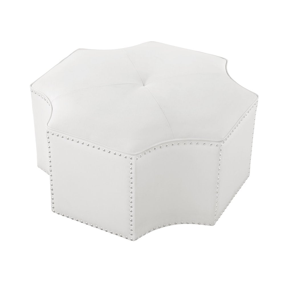 33" Silver Faux Leather Tufted Octagonal Cocktail Ottoman HomeRoots