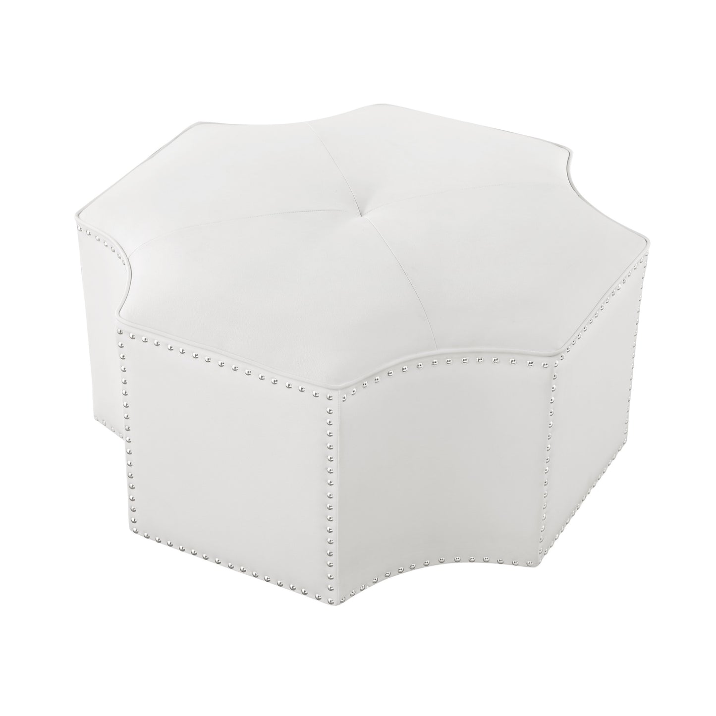 33" Silver Faux Leather Tufted Octagonal Cocktail Ottoman