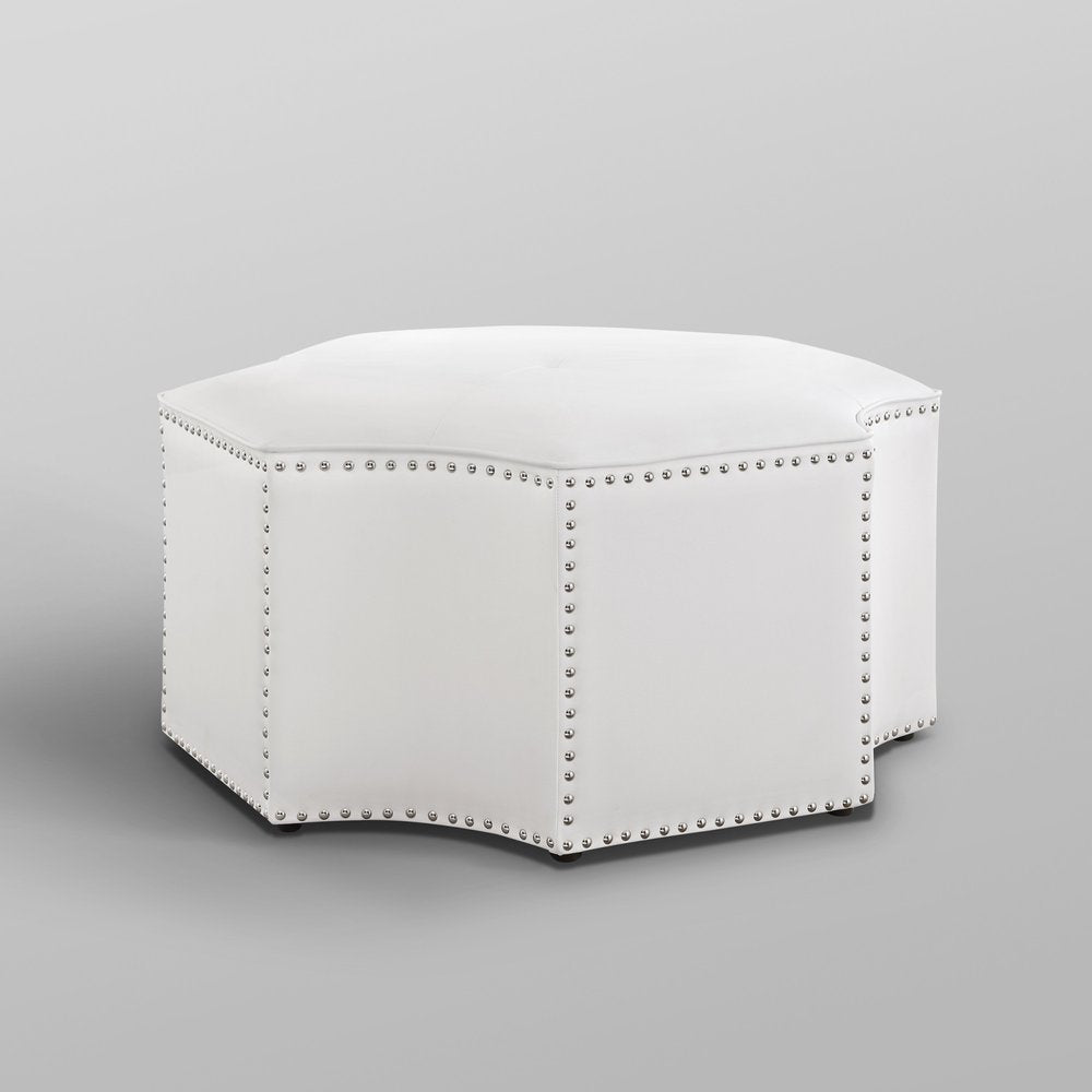 33" Silver Faux Leather Tufted Octagonal Cocktail Ottoman HomeRoots
