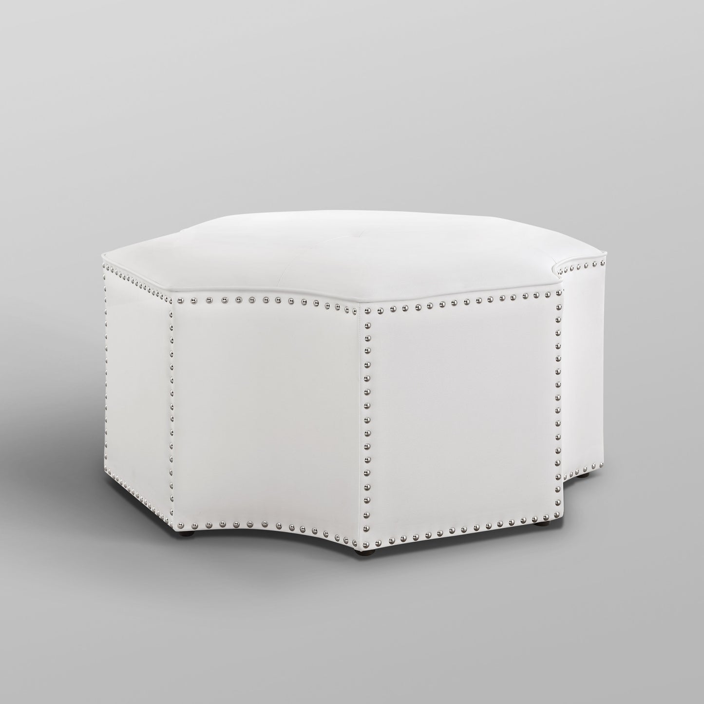 33" White Faux Leather Tufted Octagonal Cocktail Ottoman