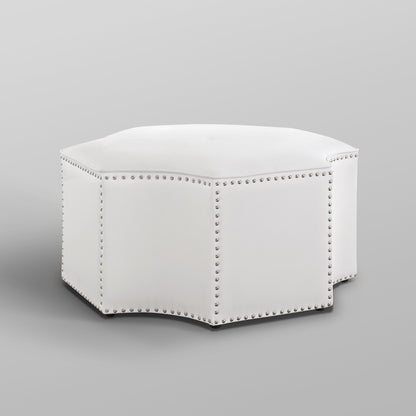 33" White Faux Leather Tufted Octagonal Cocktail Ottoman