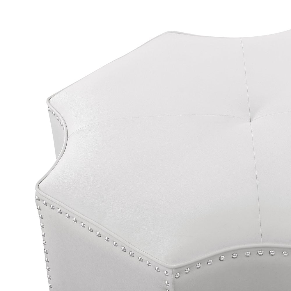 33" Silver Faux Leather Tufted Octagonal Cocktail Ottoman HomeRoots