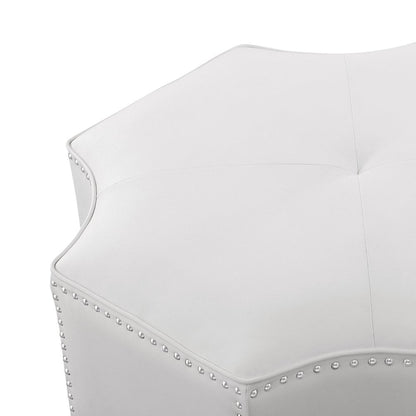 33" Silver Faux Leather Tufted Octagonal Cocktail Ottoman HomeRoots