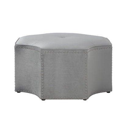 33" Silver Faux Leather Tufted Octagonal Cocktail Ottoman