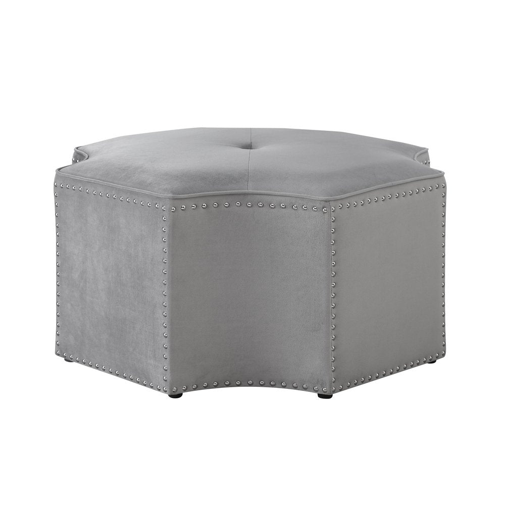 33" Silver Faux Leather Tufted Octagonal Cocktail Ottoman — view 12
