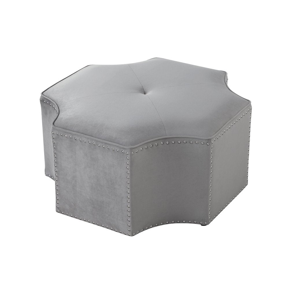 33" Silver Faux Leather Tufted Octagonal Cocktail Ottoman — view 13