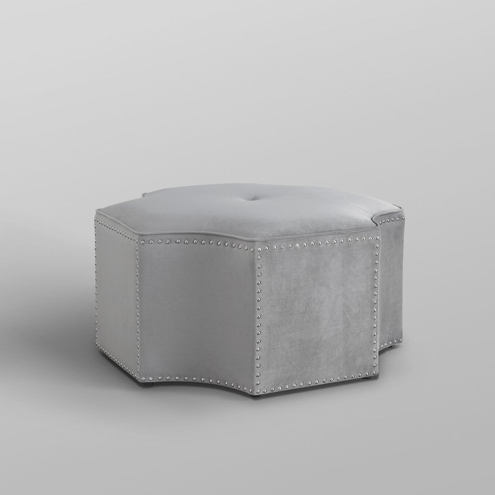 33" Silver Faux Leather Tufted Octagonal Cocktail Ottoman — view 14