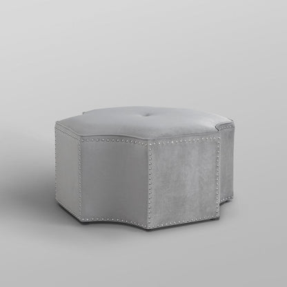 33" Silver Faux Leather Tufted Octagonal Cocktail Ottoman