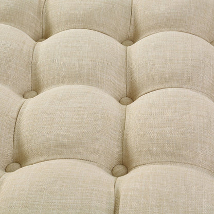 33" Beige Linen  Rolling Tufted Round Cocktail Ottoman HomeRoots