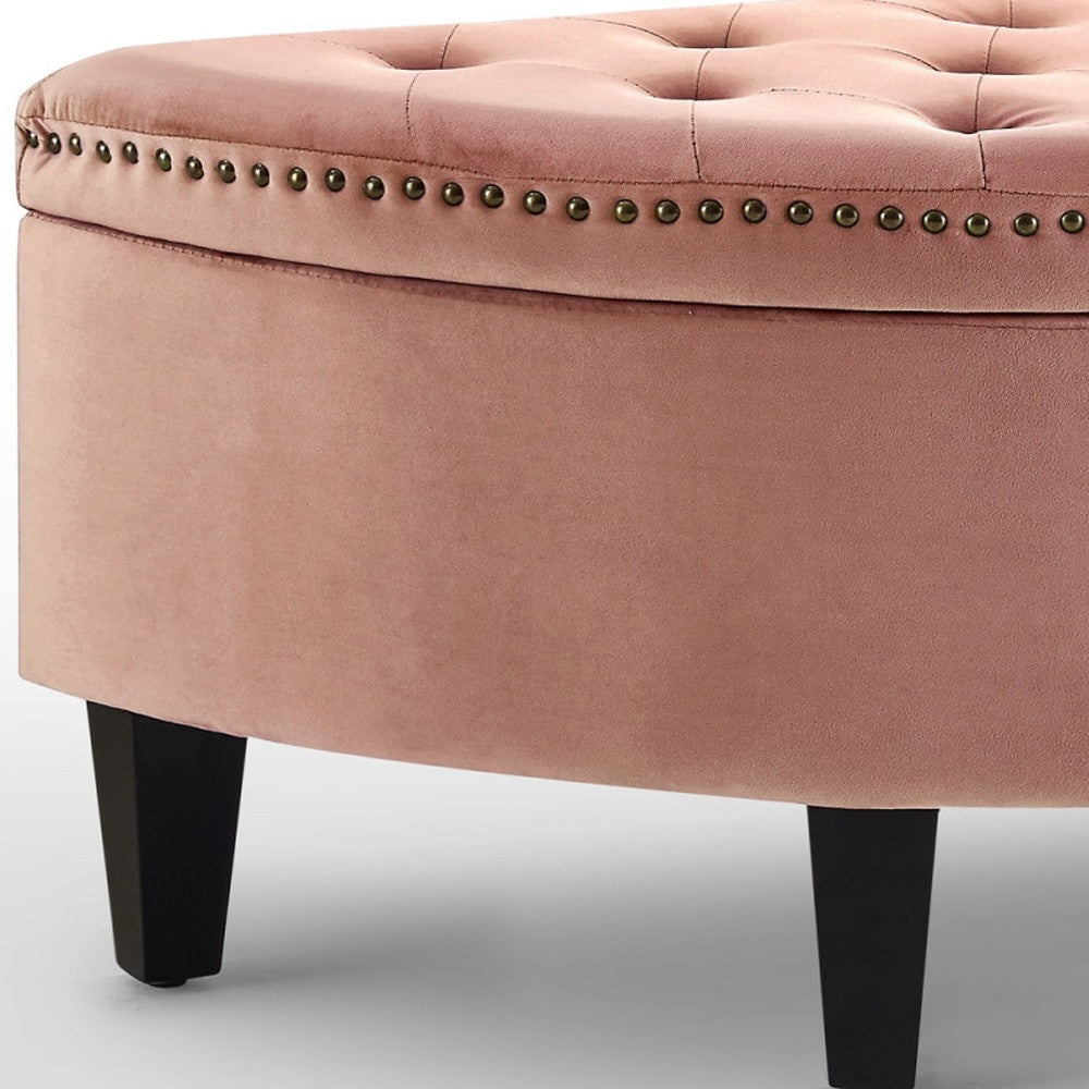 44" Blush Velvet And Black Tufted Half Circle Storage