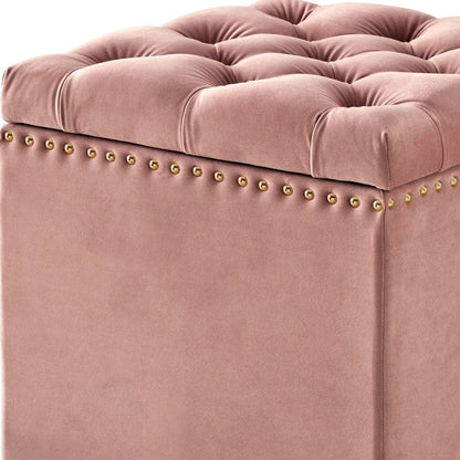 18" Blush Velvet And Black Tufted Storage HomeRoots