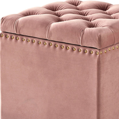 18" Blush Velvet And Black Tufted Storage HomeRoots