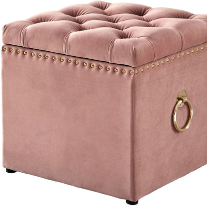 18" Blush Velvet And Black Tufted Storage HomeRoots