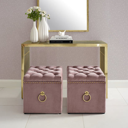 18" Blush Velvet And Black Tufted Storage HomeRoots