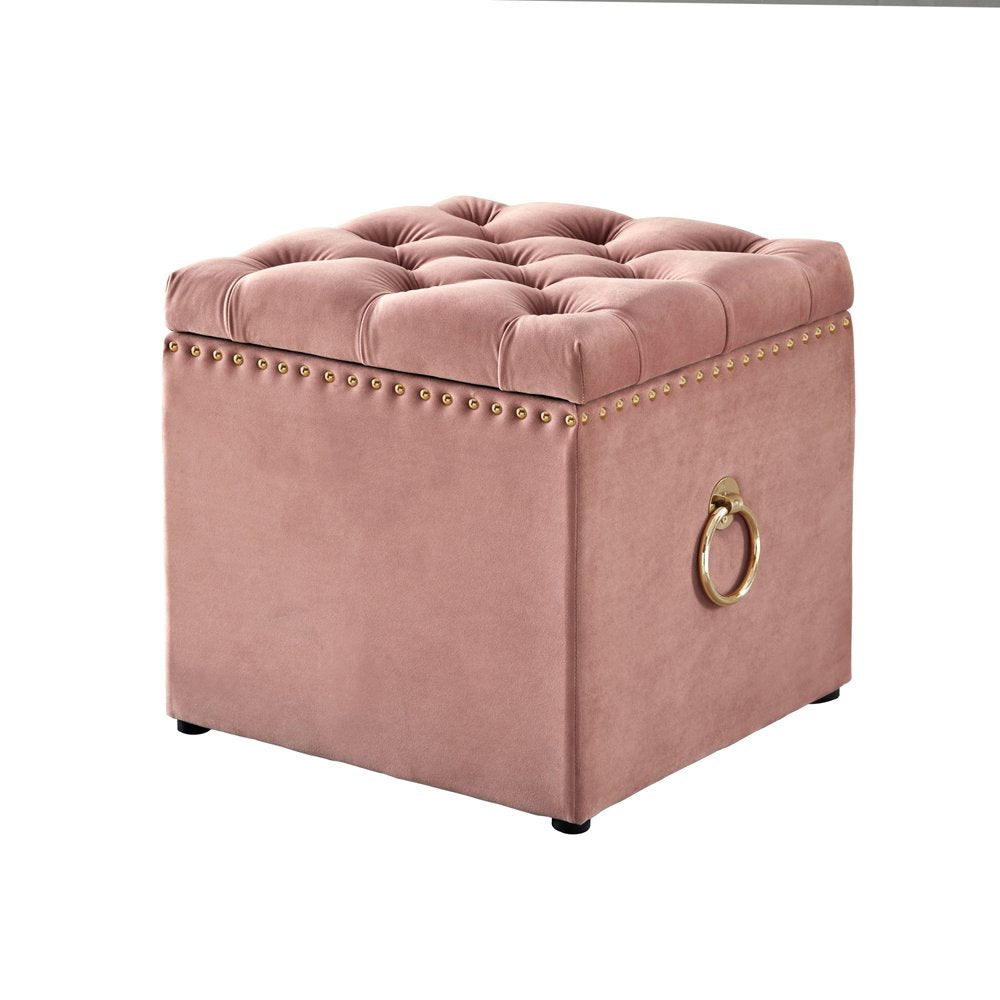 18" Blush Velvet And Black Tufted Storage HomeRoots