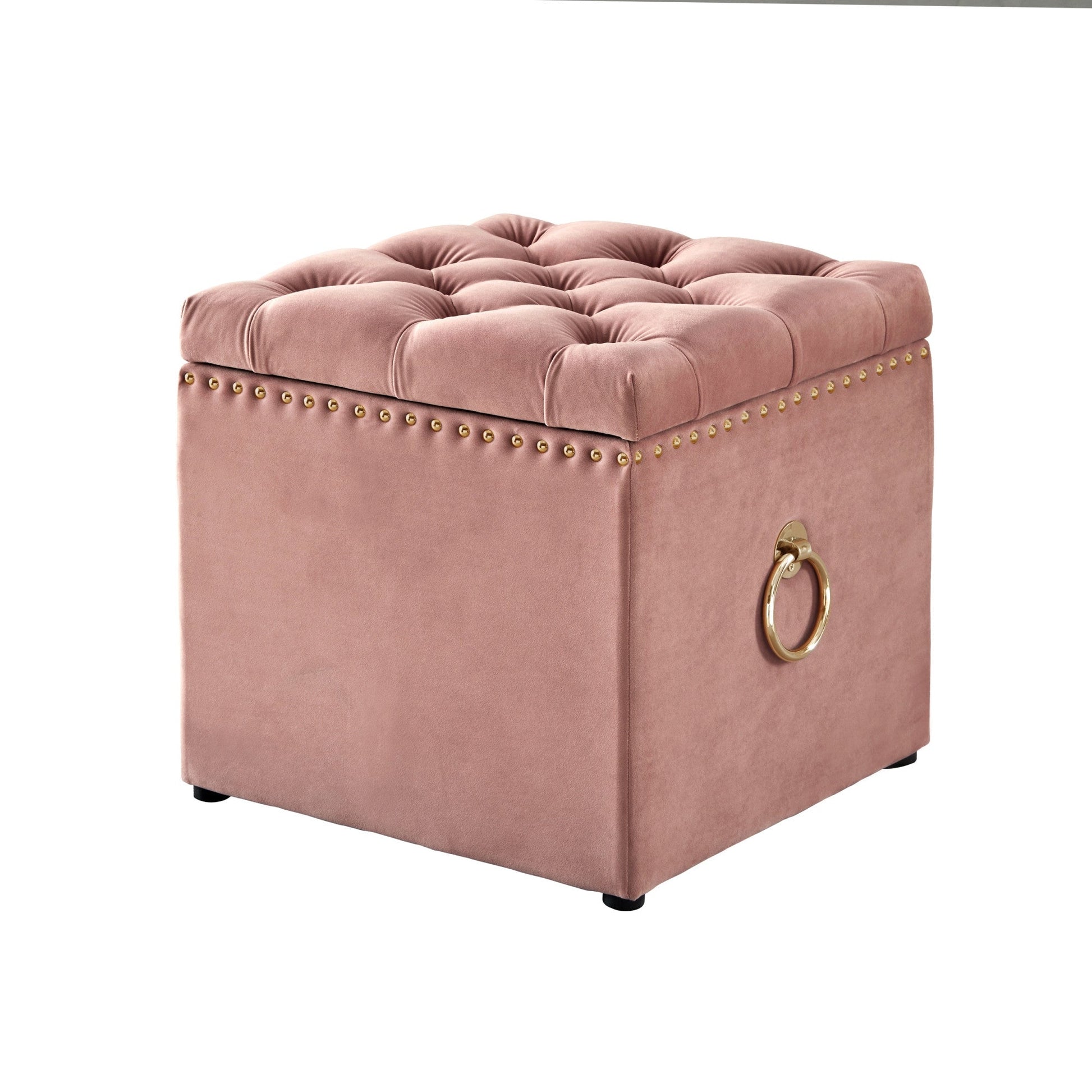 18" Blush Velvet And Black Tufted Storage HomeRoots