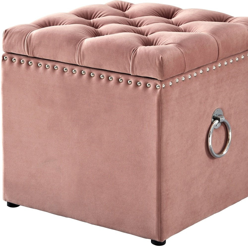 18" Blush Velvet And Black Tufted Storage HomeRoots