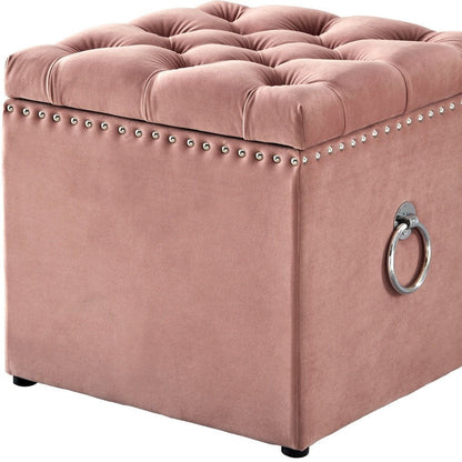 18" Blush Velvet And Black Tufted Storage HomeRoots