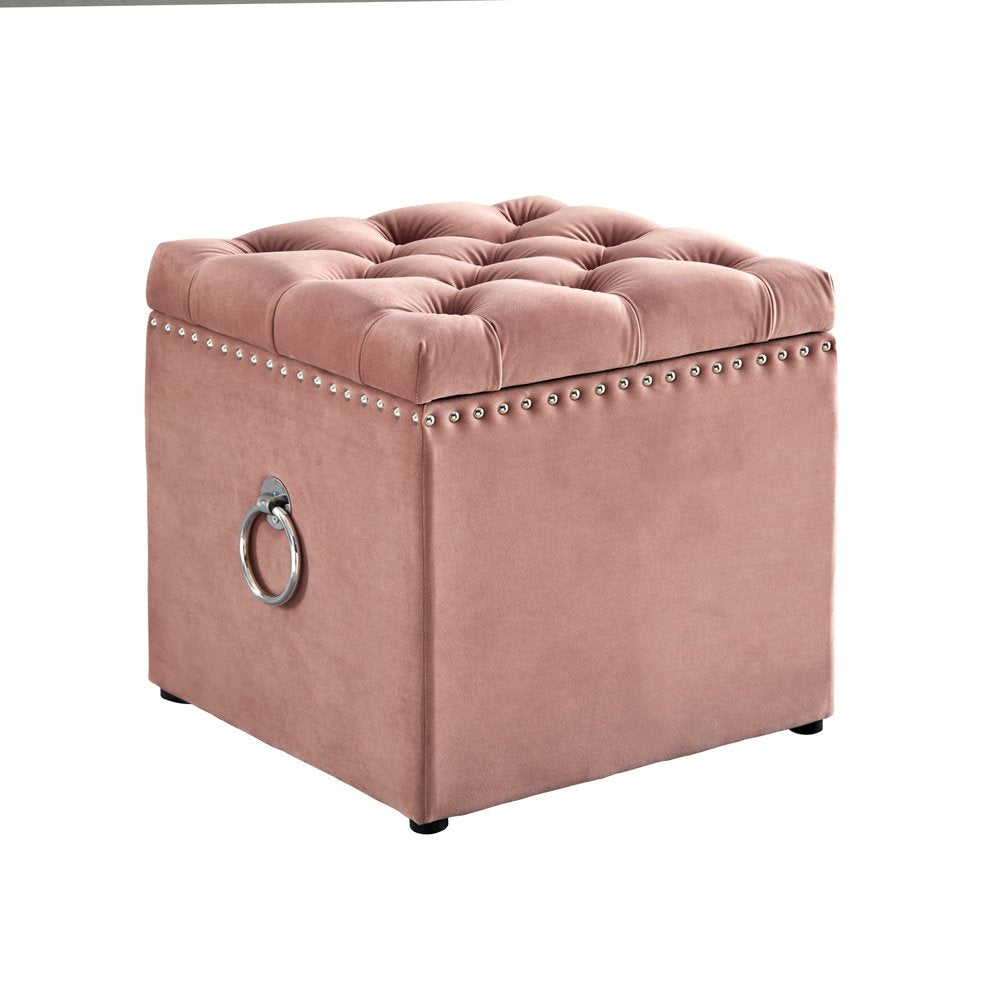 18" Blush Velvet And Black Tufted Storage HomeRoots