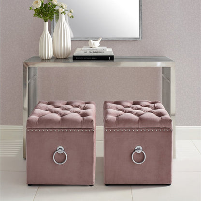 18" Blush Velvet And Black Tufted Storage HomeRoots