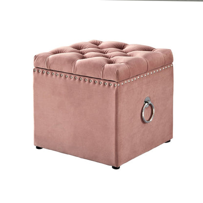 18" Blush Velvet And Black Tufted Storage HomeRoots