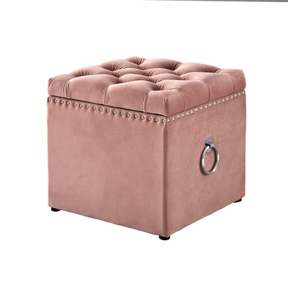 18" Blush Velvet And Black Tufted Storage HomeRoots