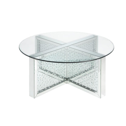 40" Clear And Silver Glass Round Mirrored Coffee Table - FurniFindUSA