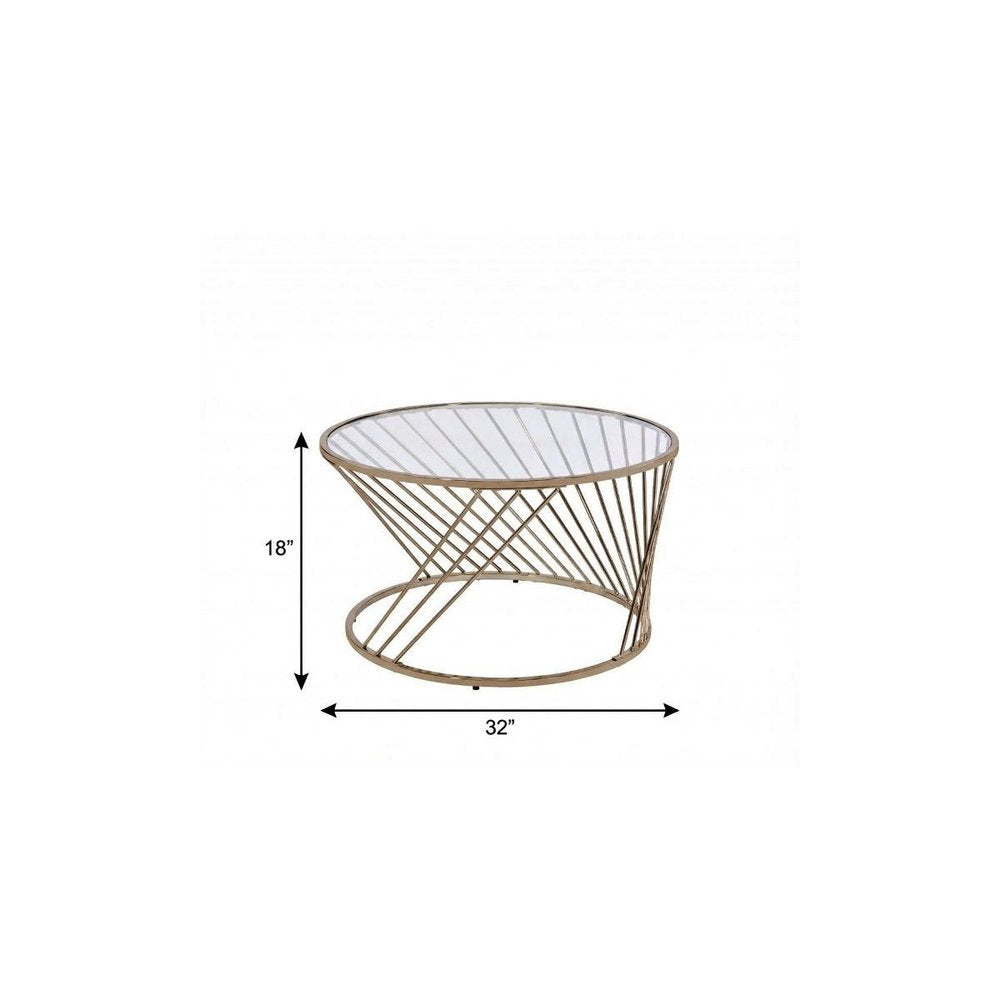32" Clear and Champagne Glass And Metal Round Frame Coffee Table HomeRoots
