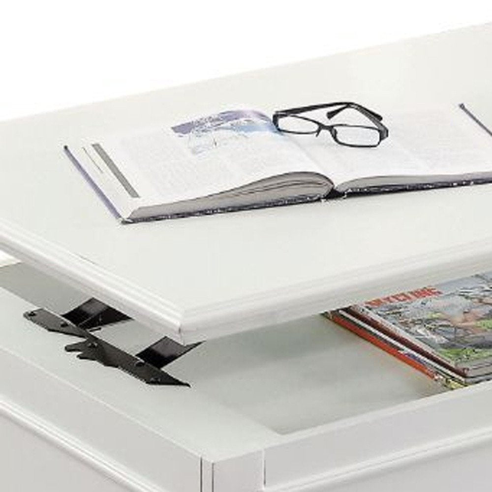 48" White Wood Lift Top Solid Coffee Table With Two Drawers HomeRoots
