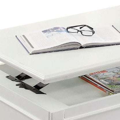 48" White Wood Lift Top Solid Coffee Table With Two Drawers HomeRoots