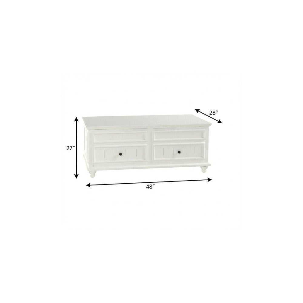 48" White Wood Lift Top Solid Coffee Table With Two Drawers HomeRoots