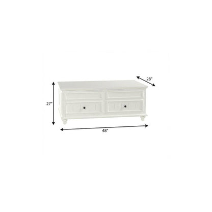 48" White Wood Lift Top Solid Coffee Table With Two Drawers HomeRoots