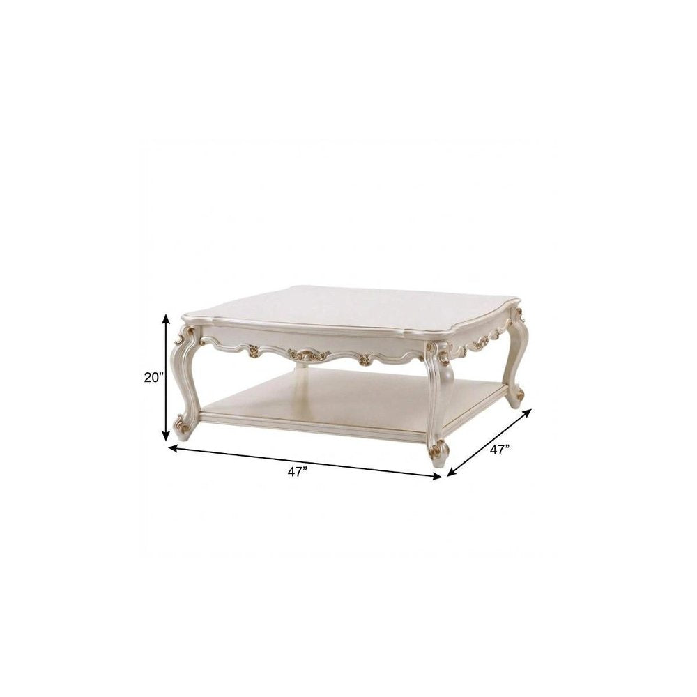 47" Pearl Wood Coffee Table With Shelf HomeRoots