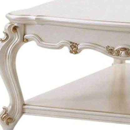 47" Pearl Wood Coffee Table With Shelf HomeRoots