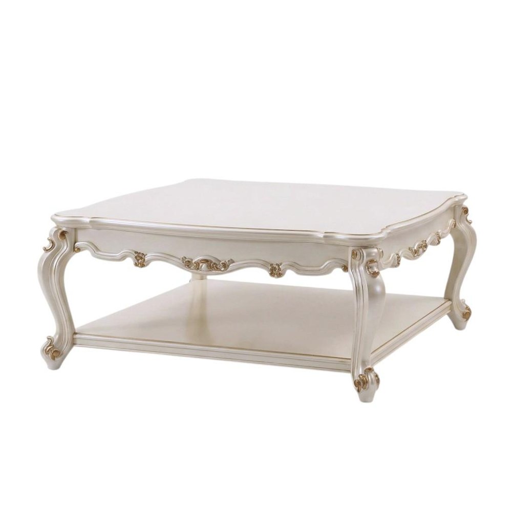 47" Pearl Wood Coffee Table With Shelf HomeRoots