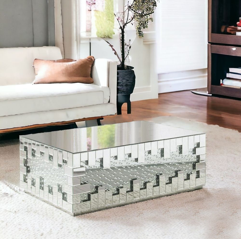 48" Silver Glass Mirrored Coffee Table - FurniFindUSA