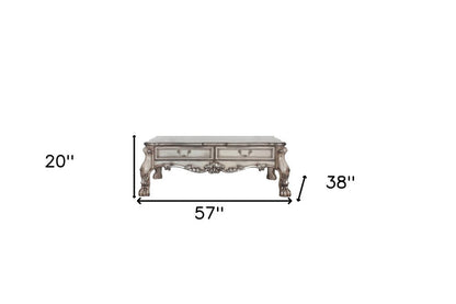 57" Bone Wood Coffee Table With Two Drawers HomeRoots