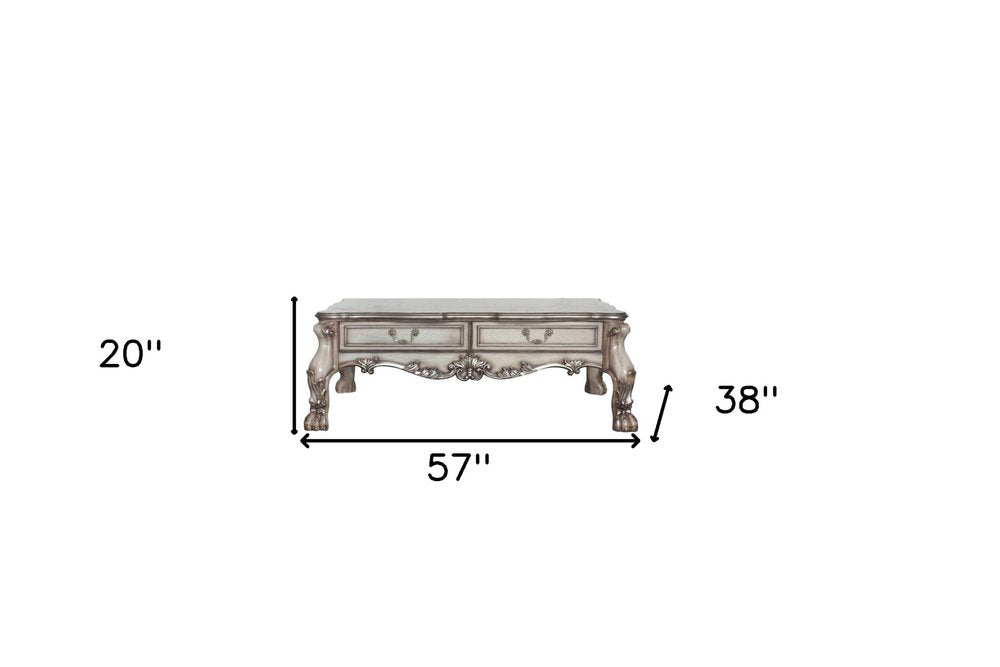 57" Bone Wood Coffee Table With Two Drawers HomeRoots