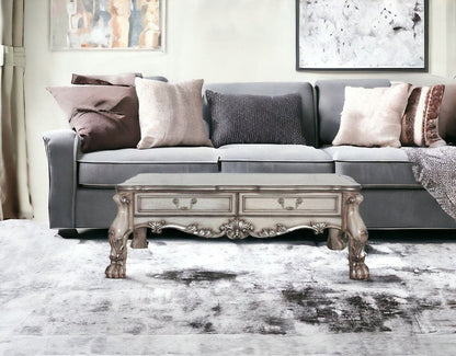 57" Bone Wood Coffee Table With Two Drawers HomeRoots