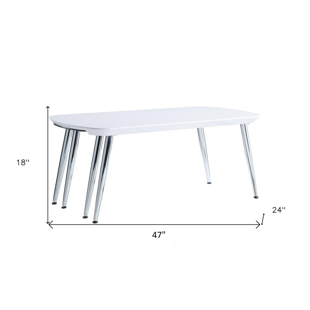 47" White Clear and Silver Wood And Glass And Metal Coffee Table HomeRoots