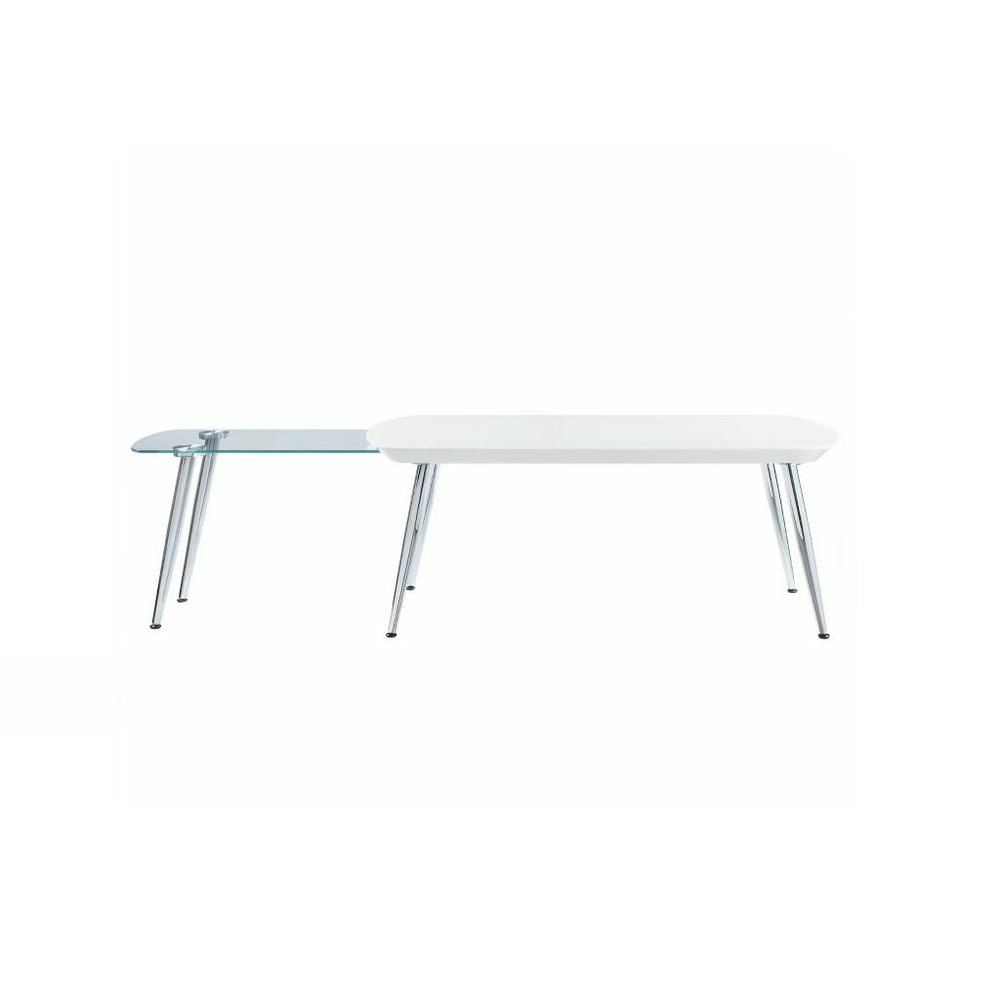47" White Clear and Silver Wood And Glass And Metal Coffee Table HomeRoots