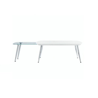 47" White Clear and Silver Wood And Glass And Metal Coffee Table HomeRoots