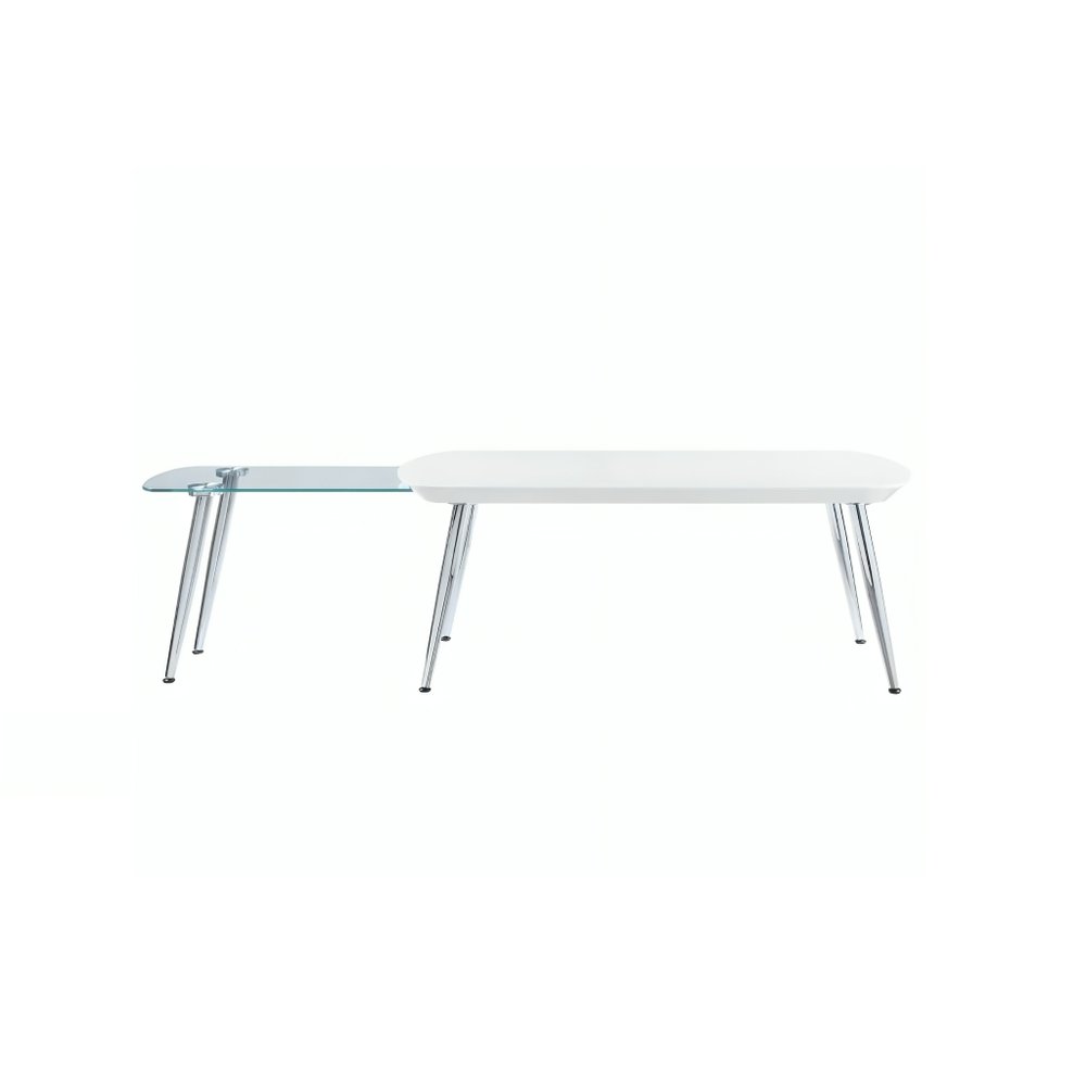 47" White Clear and Silver Wood And Glass And Metal Coffee Table HomeRoots